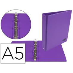 Carpeta de 4 anillas 25 mm redondas LIDERPAPEL A5 carton forrado PVC violeta