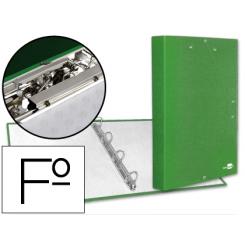 Carpeta de 4 anillas 25mm redondas LIDERPAPEL folio carton forrado paper coat verde claro con miniclip y solapas