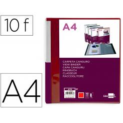 Carpeta LIDERPAPEL 10 fundas canguro pp DIN A4 rojo translucido portada y lomo personalizable