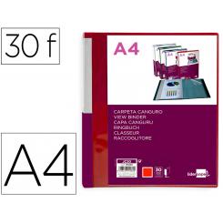 Carpeta LIDERPAPEL 30 fundas canguro pp DIN A4 rojo translucido portada y lomo personalizable