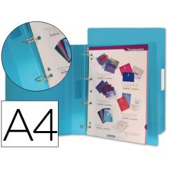 Carpeta LIDERPAPEL 4 anillas 25 mm mixtas 43432 polipropileno DIN A4 azul translucido