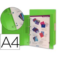 Carpeta LIDERPAPEL 4 anillas 25 mm mixtas 43433 polipropileno DIN A4 verde translucido