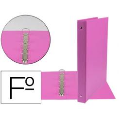 Carpeta LIDERPAPEL 4 anillas 25 mm redondas plastico folio color fucsia