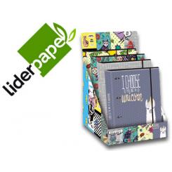 Carpeta LIDERPAPEL 4 anillas 40 mm forrada DIN A4 con recambio y gomilla fantasia 120h 70g 5mm expositor 10