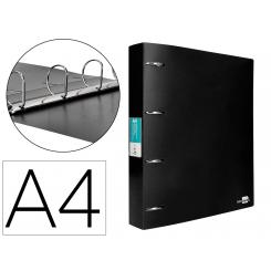 Carpeta LIDERPAPEL 4 anillas 40 mm mixtas polipropileno DIN A4 negro opaco