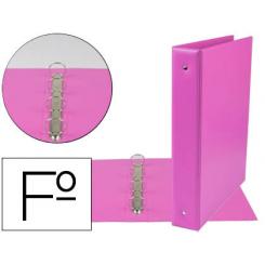 Carpeta LIDERPAPEL 4 anillas 40 mm redondas plastico folio color fucsia
