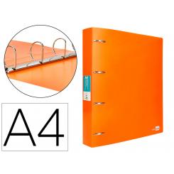 Carpeta LIDERPAPEL 4 anillas mixtas 40 mm polipropileno DIN A4 naranja fluor opaco