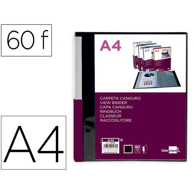 carpeta-liderpapel-60-fundas-canguro-pp-din-a4-negro-opaco-portada-y-lomo-personalizable