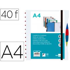 Carpeta LIDERPAPEL A4 con 40 fundas intercambiables 5 sep sobre y gomilla portada y lomopersonalizable transparente