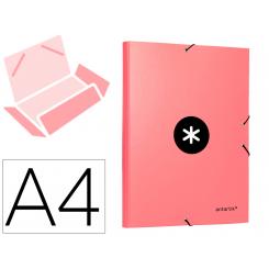 Carpeta ANTARTIK gomas A4 3 solapas carton forrado color coral