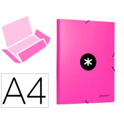 Carpeta ANTARTIK gomas A4 3 solapas carton forrado color rosa