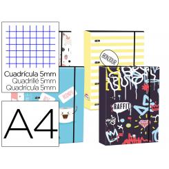 Carpeta LIDERPAPEL DIN A4 forrada con recambio 120 hojas 80 gr 5 mm 4 an. redondas 40 mm cierre goma