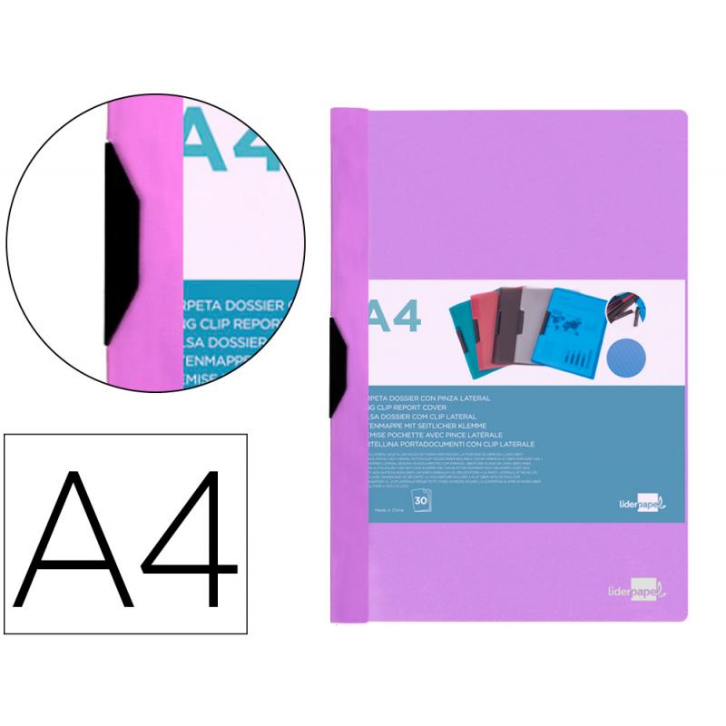 carpeta-liderpapel-dossier-pinza-lateral-polipropileno-din-a4-lavanda-opaco-30-hojas-pinza-deslizante
