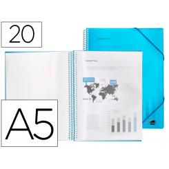 Carpeta LIDERPAPEL escaparate con espiral 20 fundas polipropileno DIN A5 azul