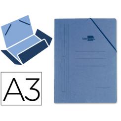 Carpeta LIDERPAPEL gomas A3 3 solapas carton prespan azul
