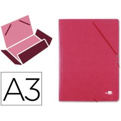 Carpeta LIDERPAPEL gomas A3 3 solapas carton prespan roja