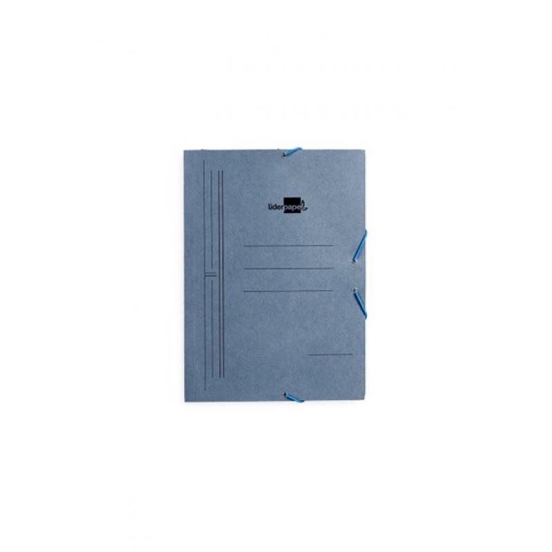 Carpeta LIDERPAPEL gomas folio 3 solapas carton pintado azul 410 g/m2
