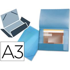 Carpeta LIDERPAPEL portadocumentos 44802 solapas polipropileno DIN A3 azul translucido lomo flexible
