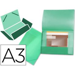 Carpeta LIDERPAPEL portadocumentos 44803 solapas polipropileno DIN A3 verde translucido lomo flexible