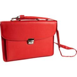 Cartera portadocumentos Q-CONNECT con correa cierre metalico y departamentos interiores color rojo 390x280