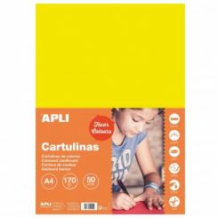 Cartulina APLI  170G A4 50H Amarillo Fluorescente