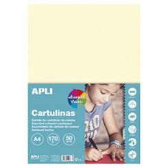 Cartulina APLI  170G A4 50H Col.Surtido Pastel