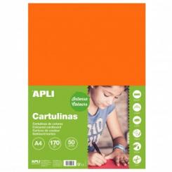 Cartulina APLI  170G A4 50H Naranja