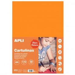 Cartulina APLI  170G A4 50H Naranja Fluorescente