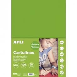 Cartulina APLI  170G A4 50H Verde Hierba