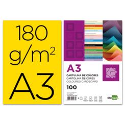 Cartulina LIDERPAPEL A3 180g/m2 amarillo paquete de 100 hojas