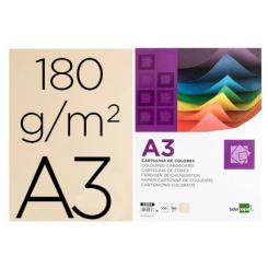 Cartulina LIDERPAPEL A3 180g/m2 crema paquete de 100 hojas