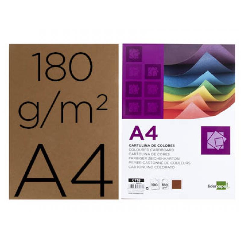 cartulina-liderpapel-a4-180gr-m2-marron-paquete-de-100-hojas
