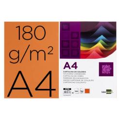 Cartulina LIDERPAPEL A4 180g/m2 naranja fuerte paquete de 100 hojas
