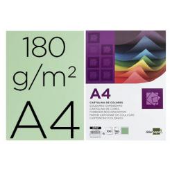 Cartulina LIDERPAPEL A4 180g/m2 verde paquete de 100 hojas
