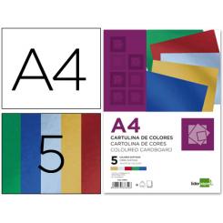 Cartulina LIDERPAPEL A4 235 g/m2 metalizada 5 colores surtidos paquete de 50 hojas