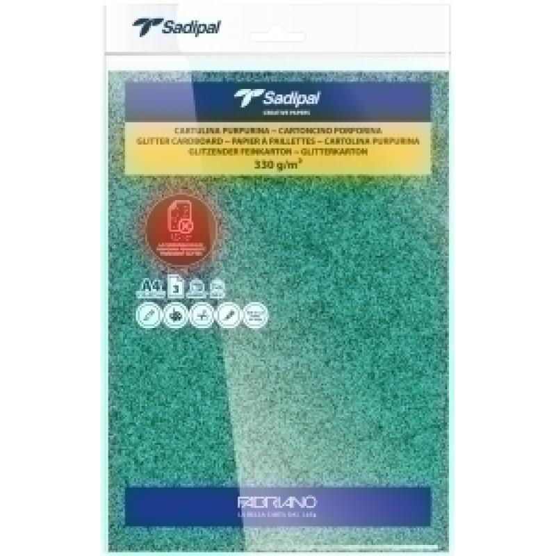 cartulina-purpurina-a4-sadipal-330g-verde-paquete-de-3