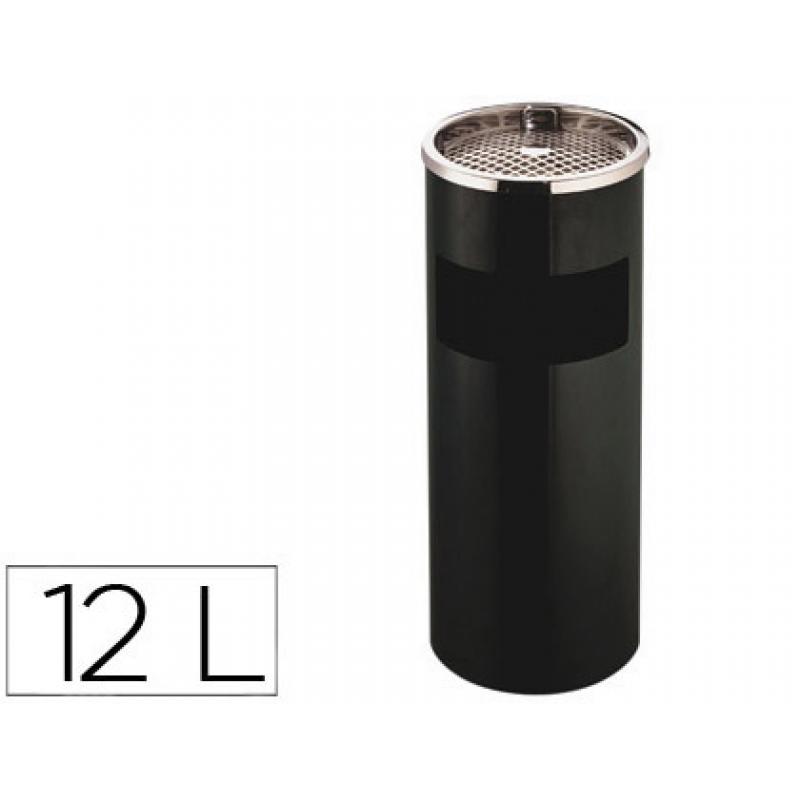 cenicero-papelera-metalico-q-connect-con-recogecolillas-negro-615x25-cm