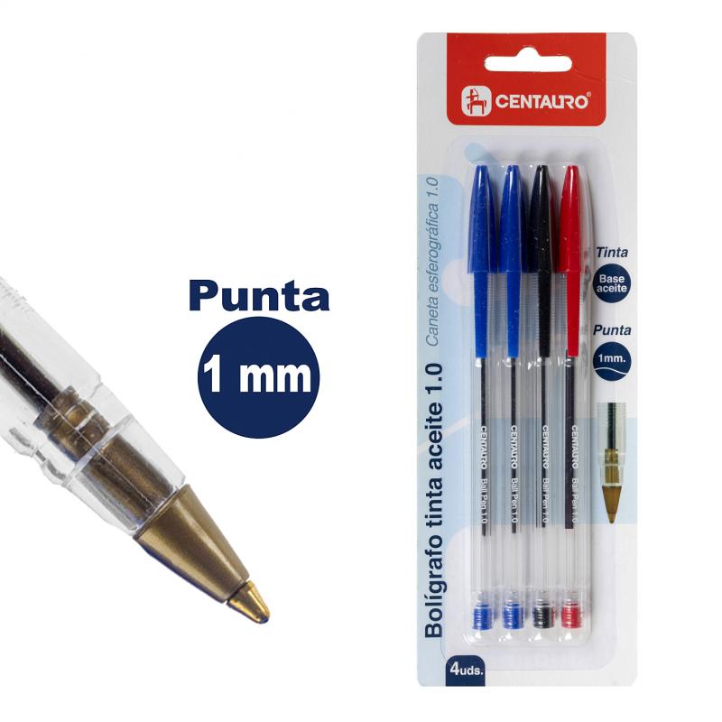 centauro-blister-4-boligrafos-1mm-tinta-de-aceite-surtido