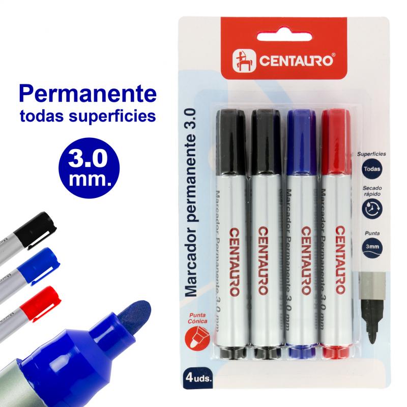 centauro-blister-4-marcadores-permanentes-3mm-punta-conica-surtido