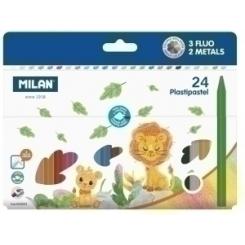 Ceras Milan Plastipastel Redondos Caja De 24 (3 Colores Fluor Y Dos Metal)