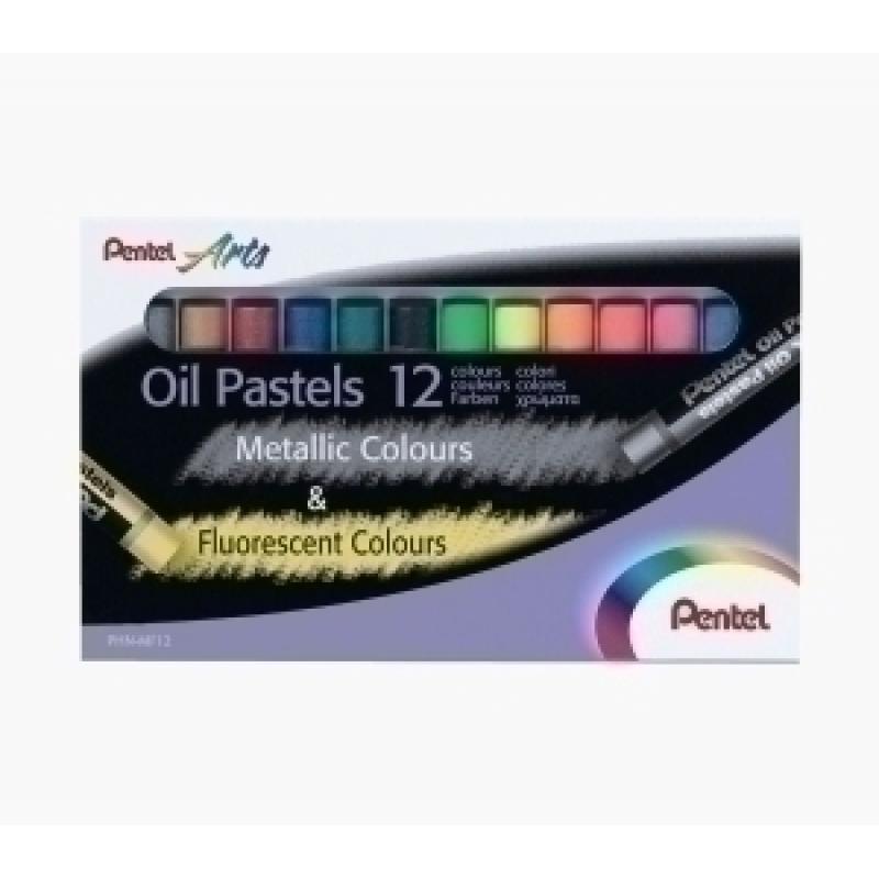 ceras-pentel-oil-pastel-metalicos-fluorescentes-estuche-de-12