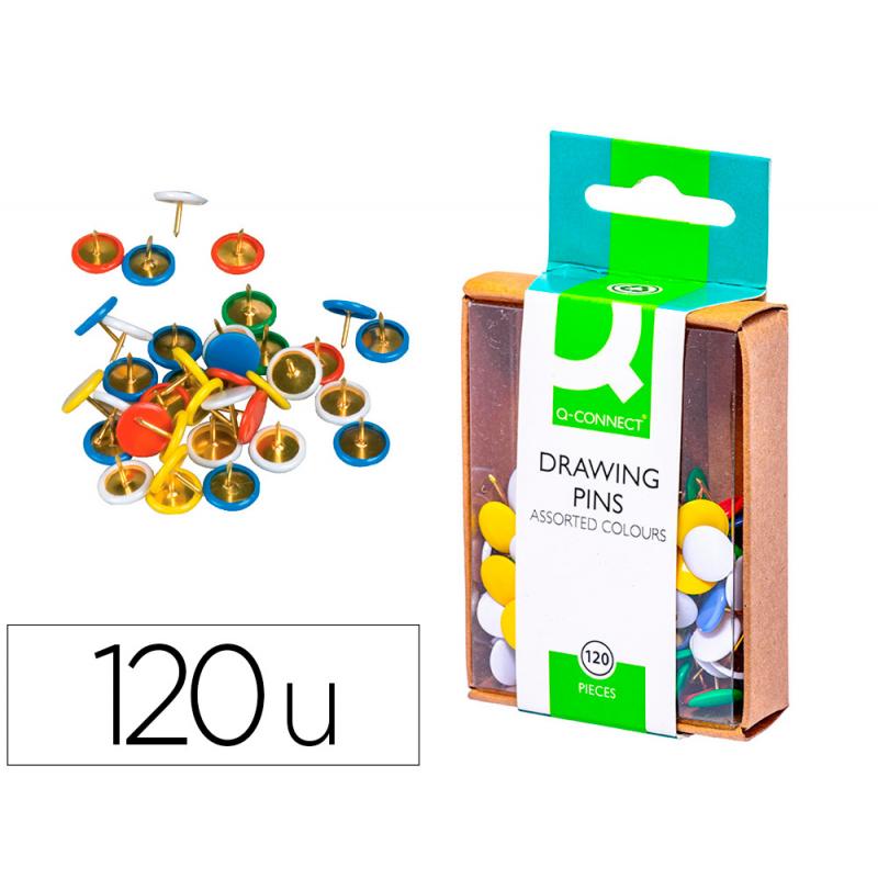 chinchetas-q-connect-colores-surtidos-caja-de-120-unidades