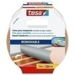 Cinta Adhesiva Doble Cara Tesa Moquetas Rollo 10M X 50Mm Removible