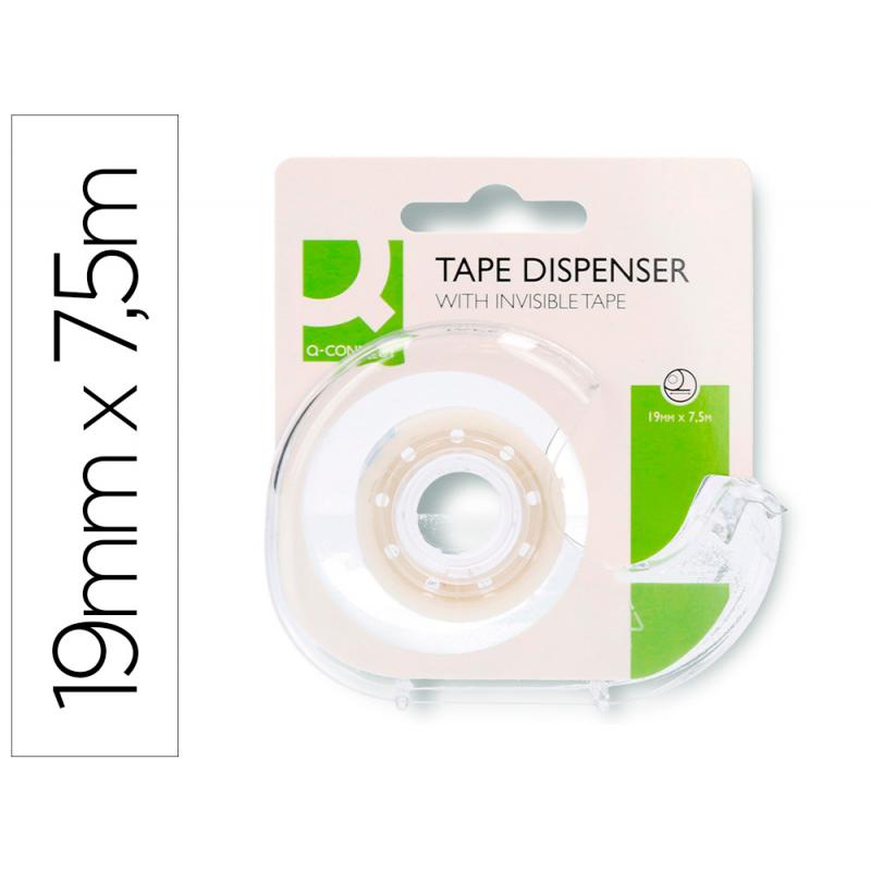 cinta-adhesiva-q-connect-invisible-75-mt-x-19-mm-con-portarrollo-en-blister