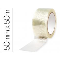 Precinto cinta adhesiva Q-CONNECT monofilamentos transparente 50 mt x 50 mm para embalaje