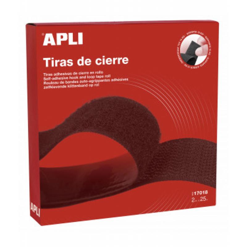 Cinta adhesiva velcro Apli negro 20mm x 25 metros