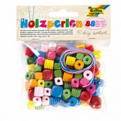 Conjunto creativo Folia con 84 piezas cuentas cuadradas de madera de colores