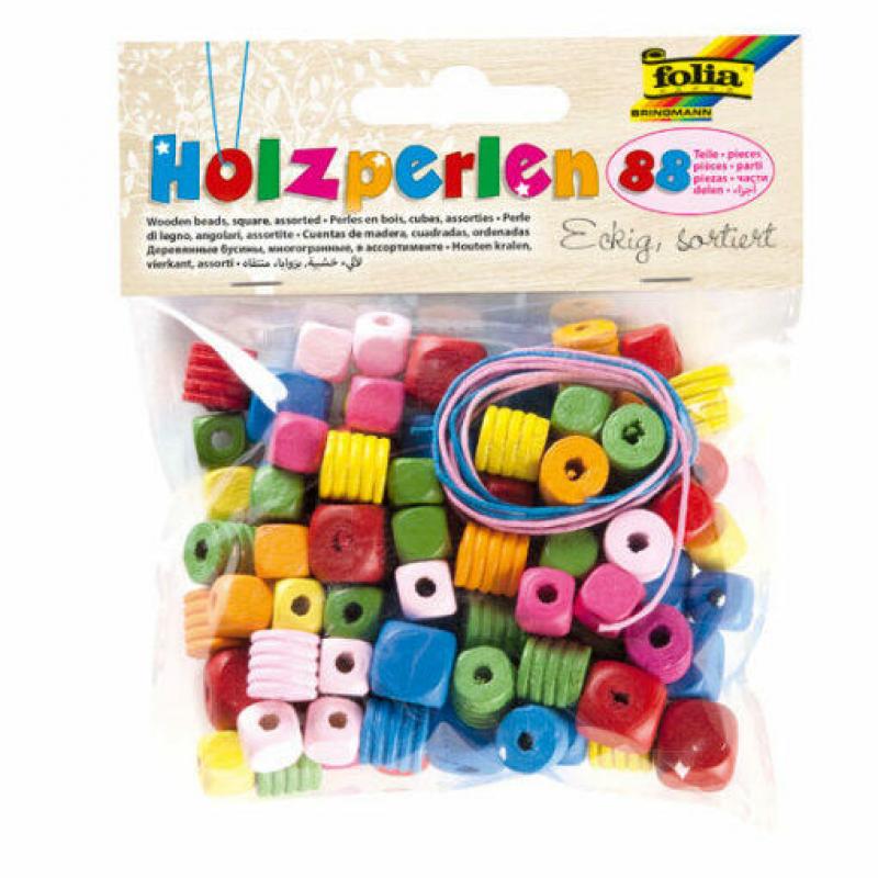 Conjunto creativo Folia con 84 piezas cuentas cuadradas de madera de colores