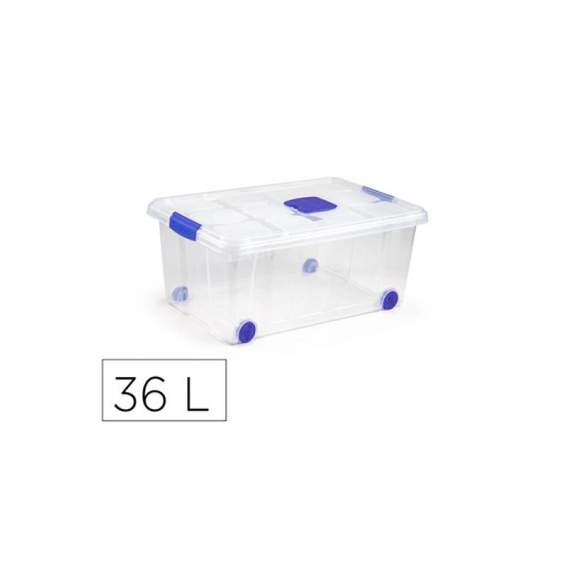 Contenedor plastico plasticforte n 3 transparente con tapa capacidad 36 l  59X40X25 CM