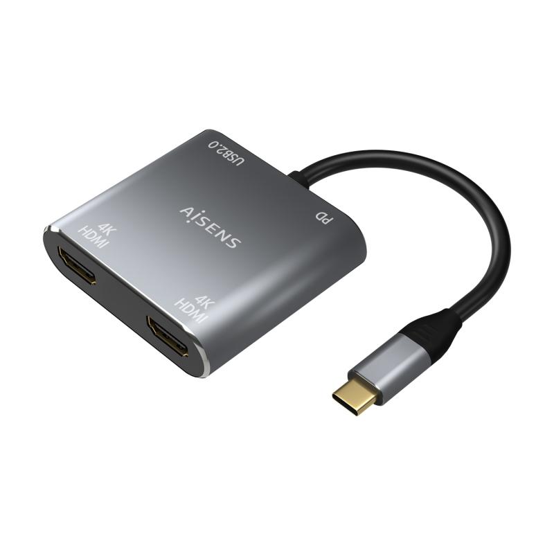 conversor-usb-c-a-2xhdmi-4k-sst-mst-usb20-usb-c-pd-60w-usb-c-m-2xhdmi-h-usb-a-h-usb-c-h-gris-15cm